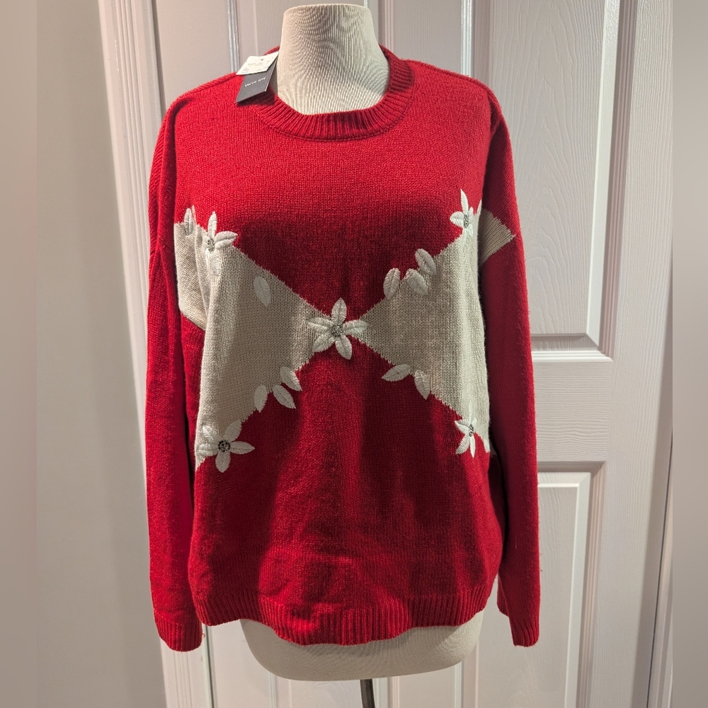 NWT Verve Ami Red Sweater with embellishments details on the  front